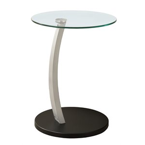 monarch bentwood accent table with tempered glass top in black and silver