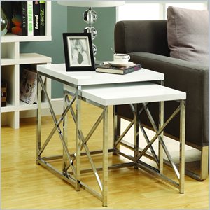 Nesting Table Set Of 2 Side End Metal Accent Bedroom Metal Glossy White