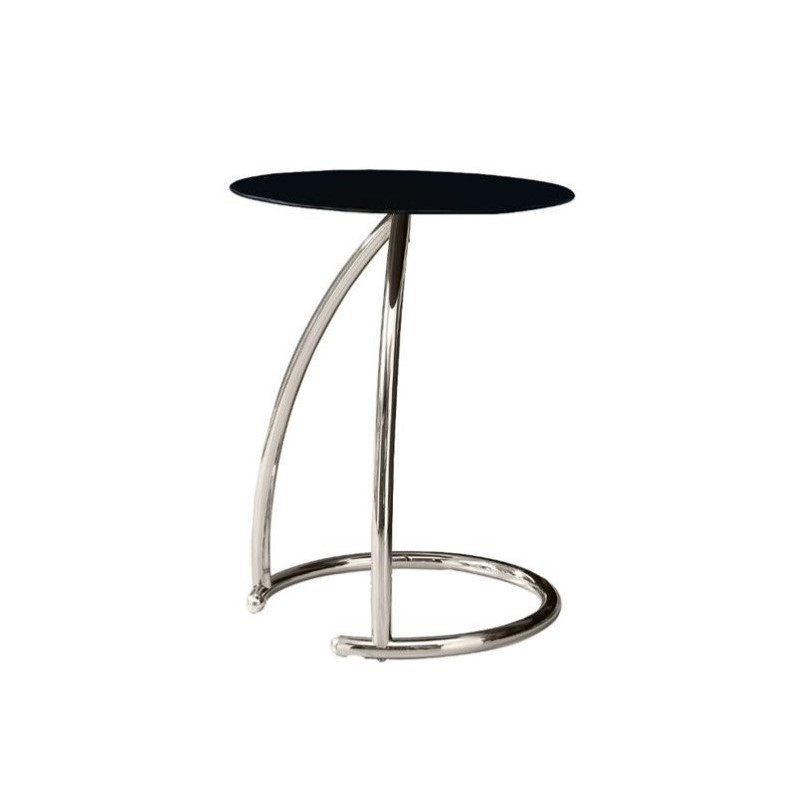 Metal Accent Table With Black Tempered Glass Top In Chrome I 3004