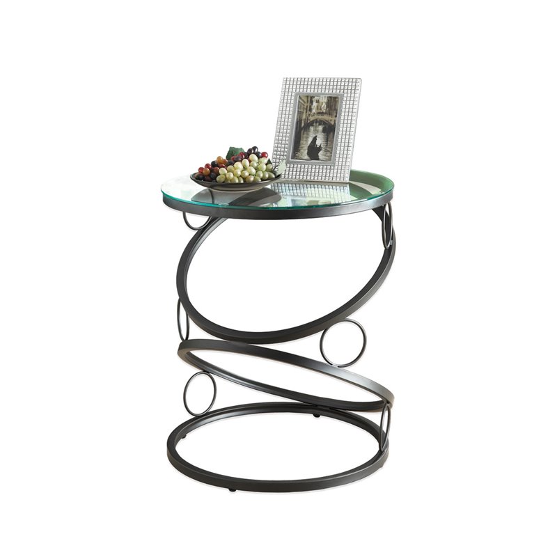 Metal Accent Table in Matte Black with Tempered Glass I 3317