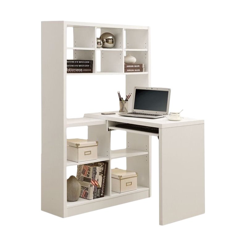 Computer Desk Bookcase Corner L Shape Work Laptop Laminate White