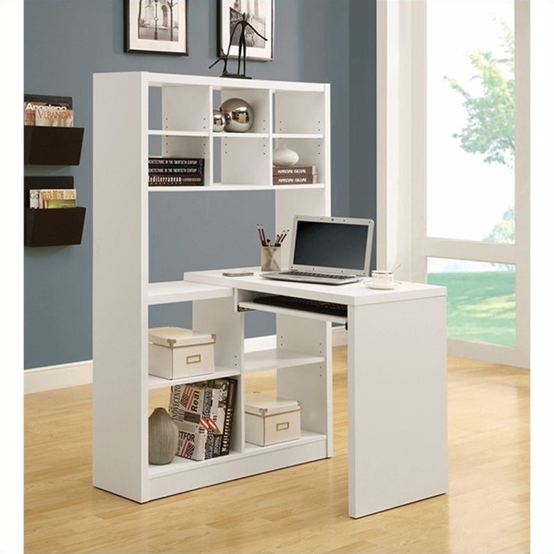 Computer Desk Bookcase Corner L Shape Work Laptop Laminate White