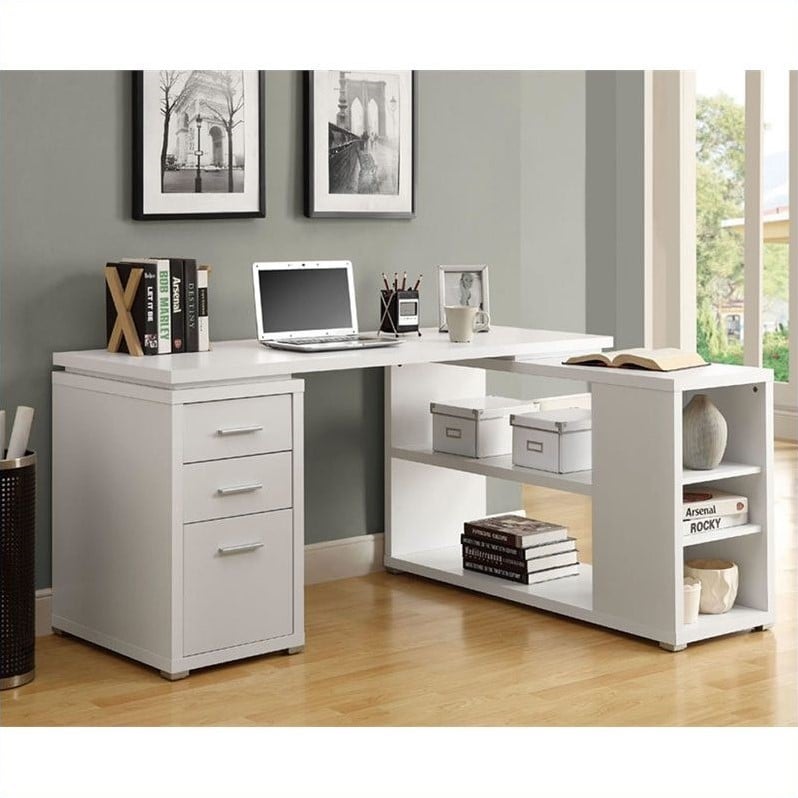 Computer Desk Home Office Corner L Shape Work Laptop Laminate White
