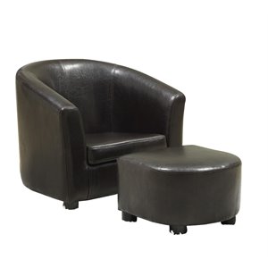 monarch kids chair and ottoman set in dark brown faux leather