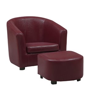 monarch kids chair and ottoman set in red faux leather