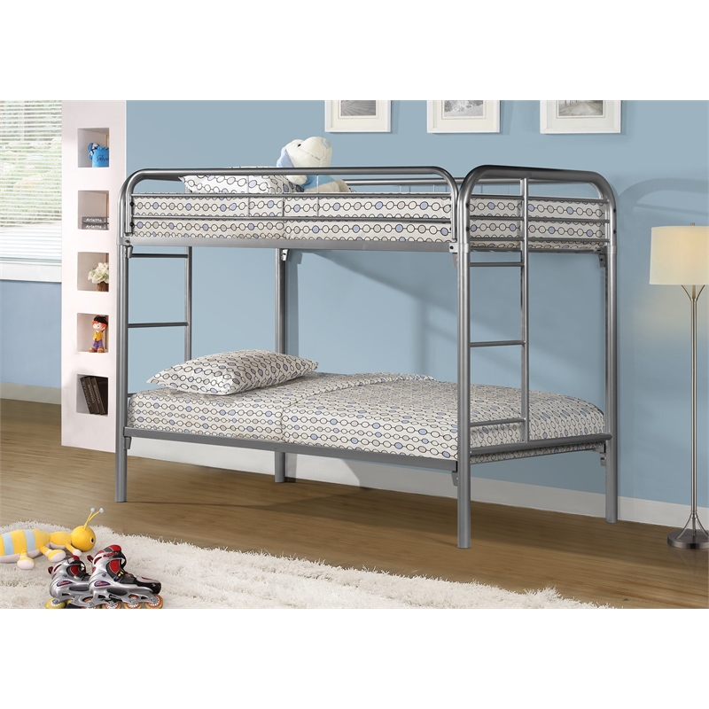 Monarch Heavy-Duty Metal Frame Twin Over Twin Bunk Bed in Silver