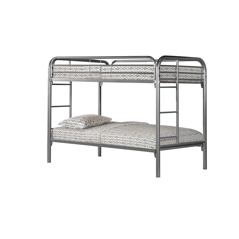 Monarch Heavy-Duty Metal Frame Twin Over Twin Bunk Bed in Silver