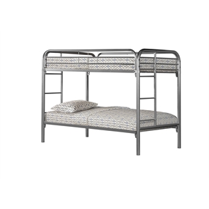 Monarch Heavy-Duty Metal Frame Twin Over Twin Bunk Bed in Silver