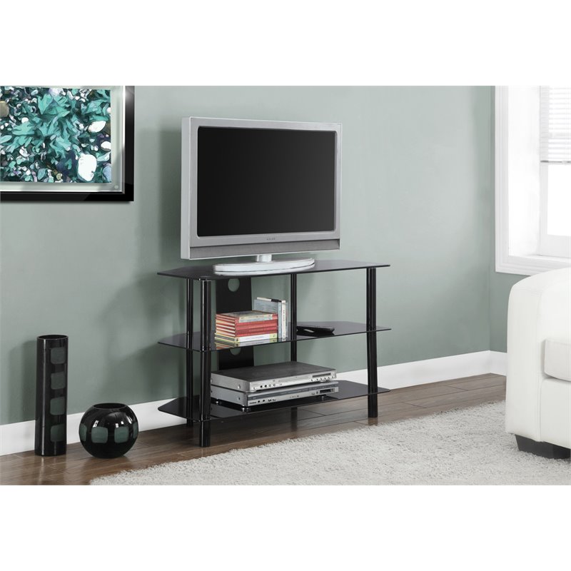 Tv Stand 36 Inch Console Living Room Bedroom Tempered Glass Black
