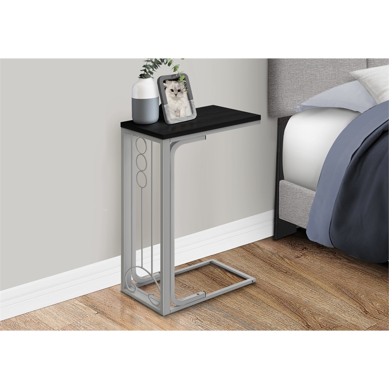 Accent Table C-shaped End Side Snack Living Room Bedroom Metal Black