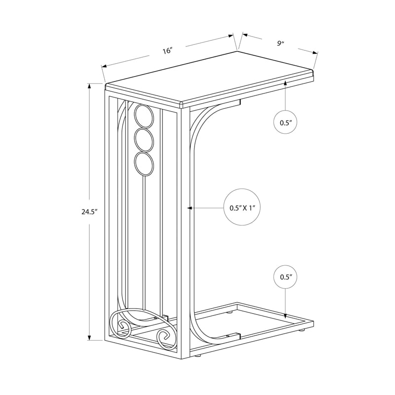 Accent Table C-shaped End Side Snack Living Room Bedroom Metal Black