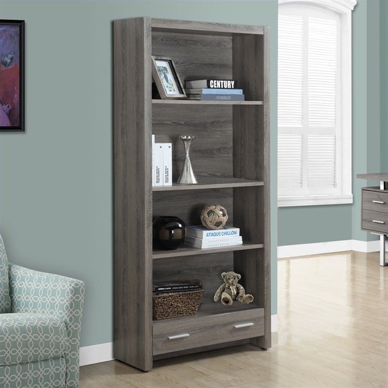 71" Bookcase with Storage Drawer in Dark Taupe I 7087