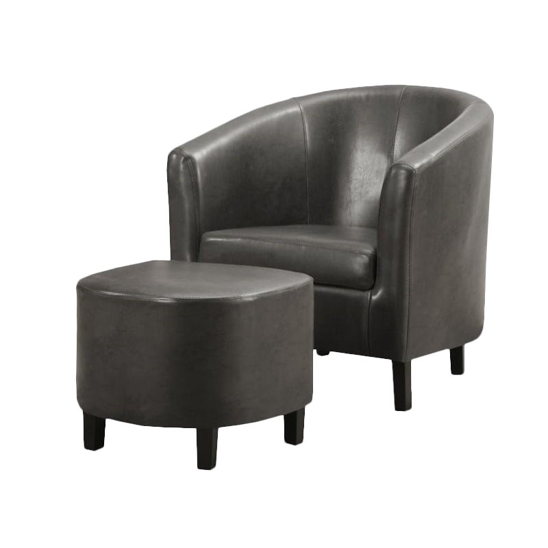 Monarch Faux Leather Accent Club Barrel Arm Chair And Ottoman In Gray I 8054