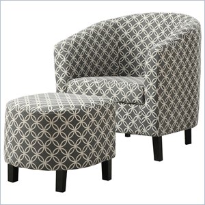 monarch curved back accent barrel chair and ottoman in gray and white