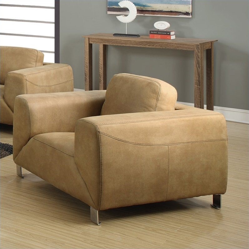 Contrast Micro Suede Club Arm Chair in Tan and Brown - I8511TN
