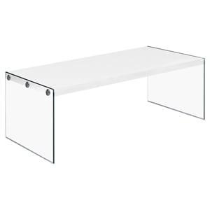 Coffee Table Accent Cocktail Living Room 44&quotL Tempered Glass Glossy White