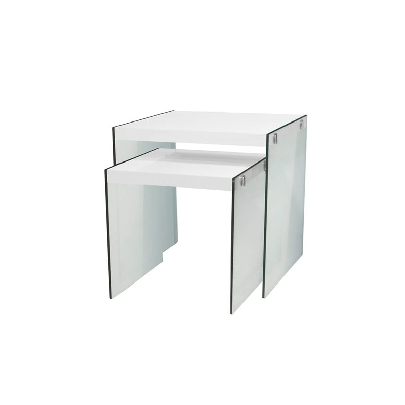 Nesting Table Side End Accent Bedroom Tempered Glass Glossy White