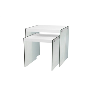 Nesting Table Side End Accent Bedroom Tempered Glass Glossy White