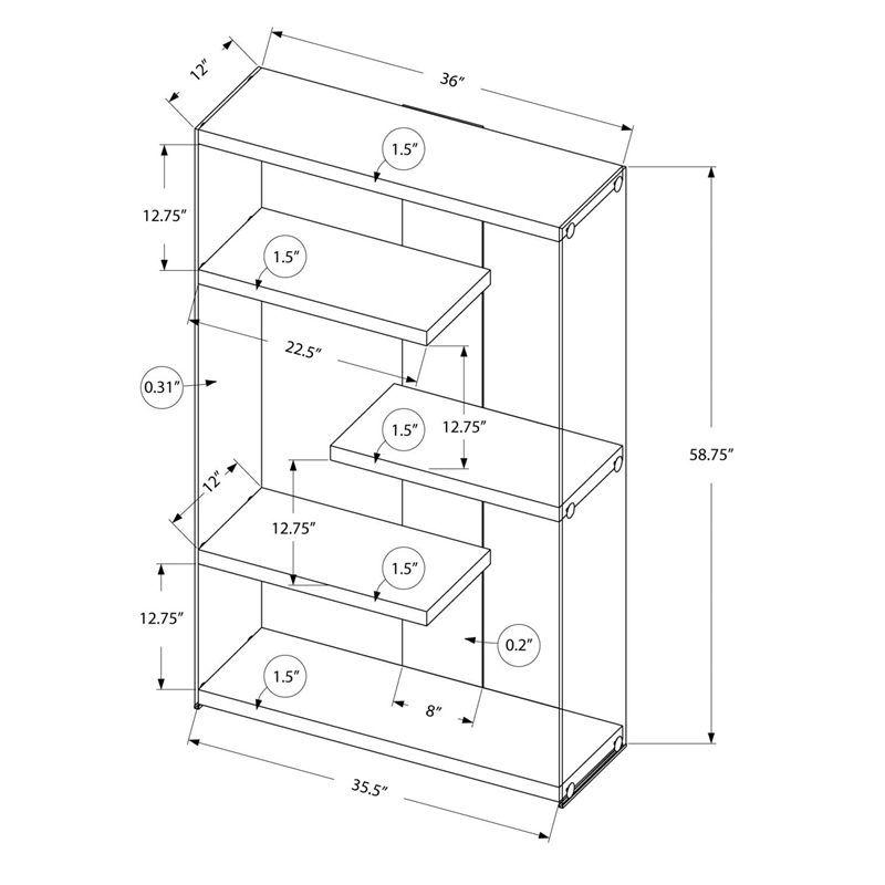 Bookshelf Etagere 5 Tier 60