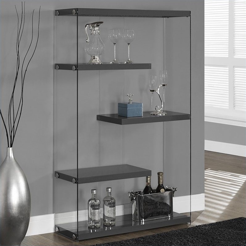 60" Bookcase in Glossy Gray with Floating Shelves I 3296
