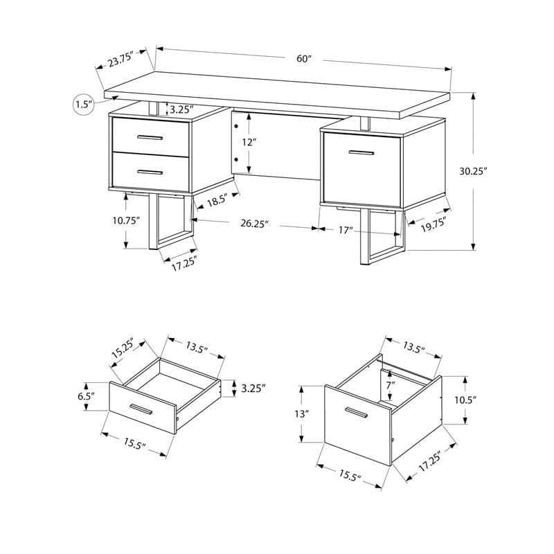 Computer Desk Home Office Laptop Storage Drawers 60