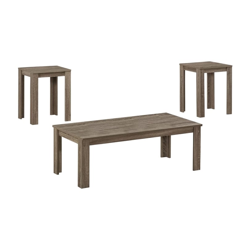 Table Set 3pcs Set Coffee End Side Accent Living Room Laminate Brown