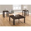 Table Set 3pcs Set Coffee End Side Accent Living Room Laminate Brown