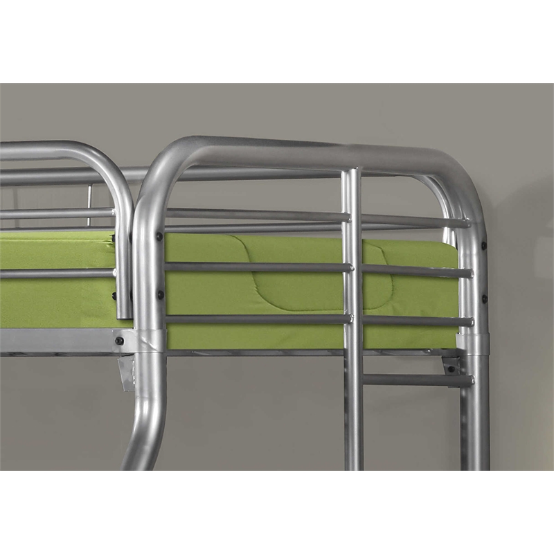 Monarch Heavy-Duty Metal Frame Twin Over Full Bunk Bed in Silver