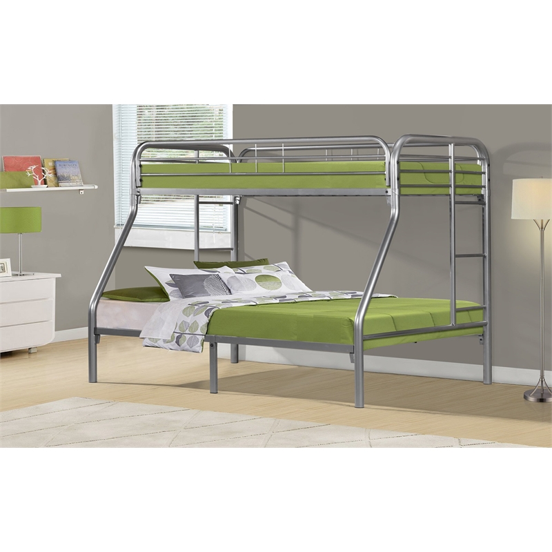 Monarch Heavy-Duty Metal Frame Twin Over Full Bunk Bed in Silver
