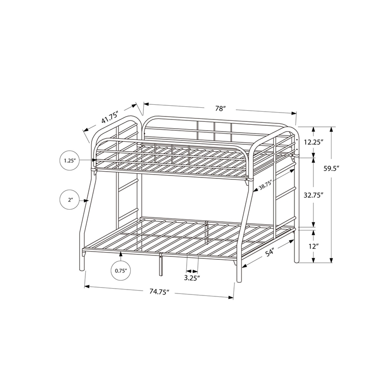 Monarch Heavy-Duty Metal Frame Twin Over Full Bunk Bed in Silver