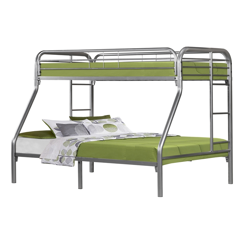 Monarch Heavy-Duty Metal Frame Twin Over Full Bunk Bed in Silver