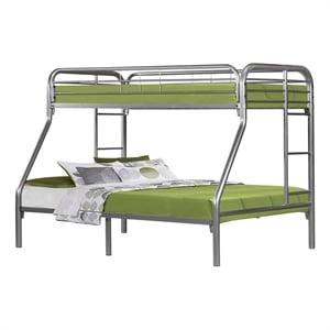 Monarch Heavy-Duty Metal Frame Twin Over Full Bunk Bed in Silver