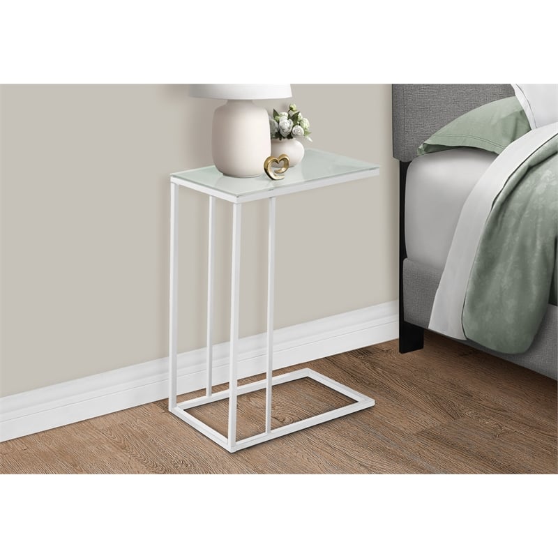 Accent Table C-shaped End Side Snack Living Room Bedroom Metal White