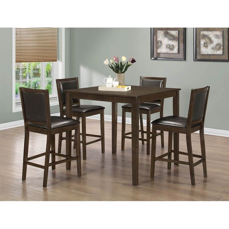 5 Piece Counter Height Dining Set in Walnut and Dark Brown - I 1549