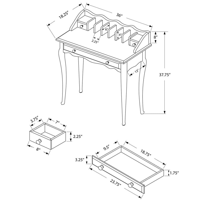 Computer Desk Home Office Laptop Storage Drawers 36