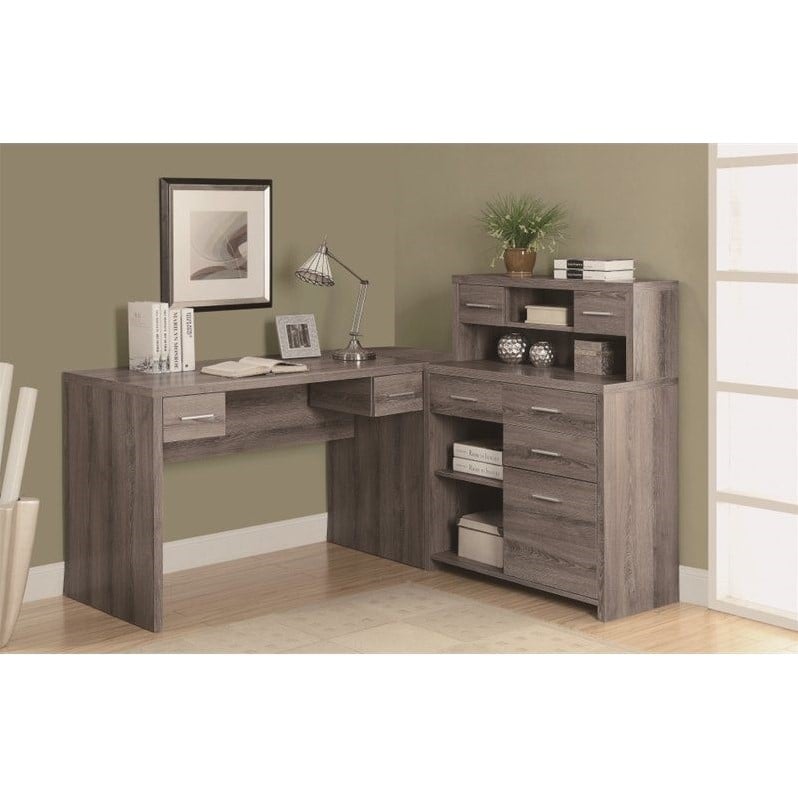 Monarch Hollow Core L Shaped Home Office Desk With Hutch In Dark
