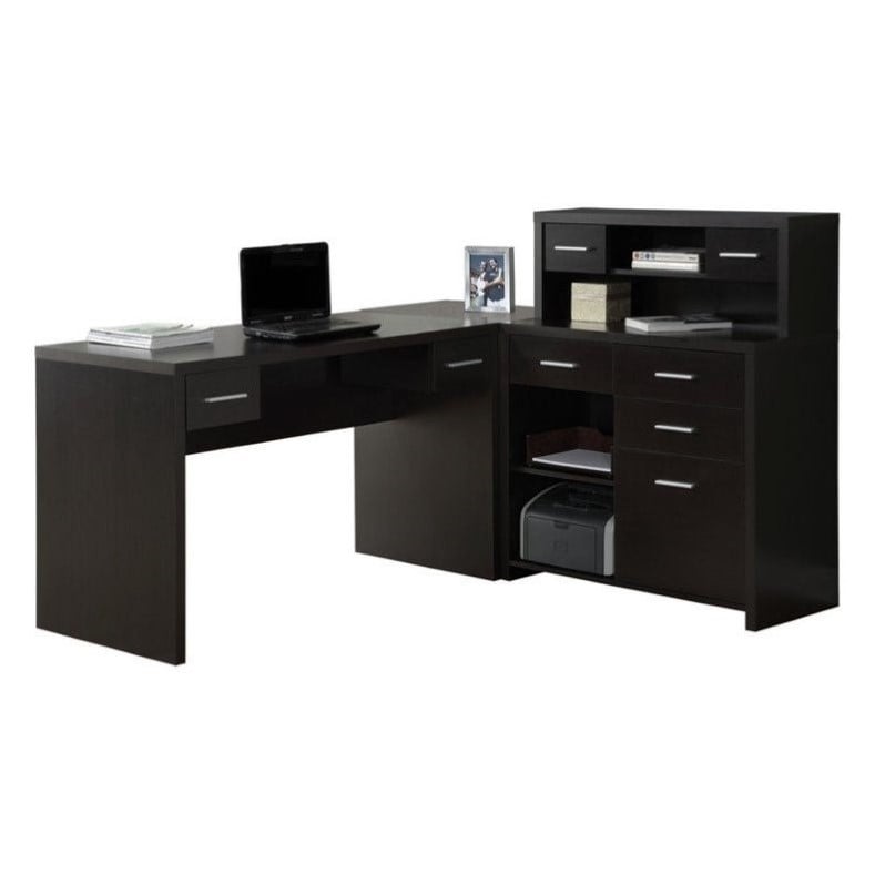 Monarch Hollow Core L Shaped Home Office Desk with Hutch in Cappuccino