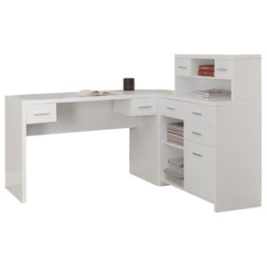 monarch hollow-core l shaped home office desk with hutch in white