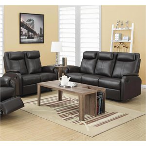 2 Piece Reclining Rocker Leather Sofa Set in Dark Brown