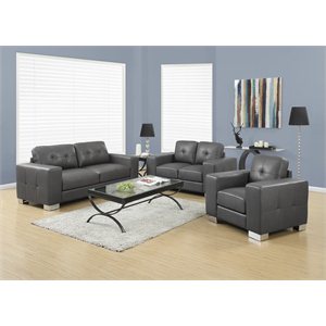 3 Piece Leather Sofa Set in Charcoal Gray