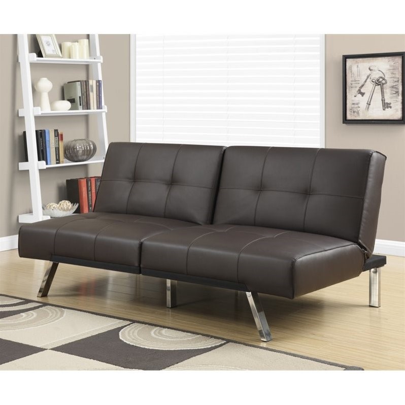 Leather Tufted Split Back Convertible Sofa in Dark Brown - I 8936