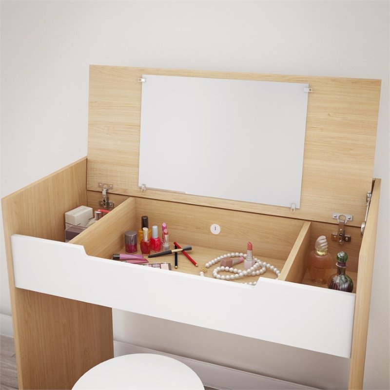 Nexera Nordik Bedroom Vanity In Natural Maple And White 342639 Nexera Nordik Bedroom Vanity In Natural Maple And White