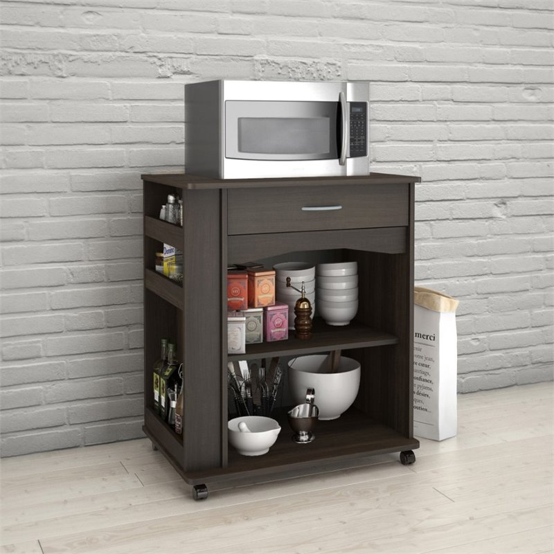 Nexera 497 Mobile Microwave Cart 1 Drawer Ebony 497