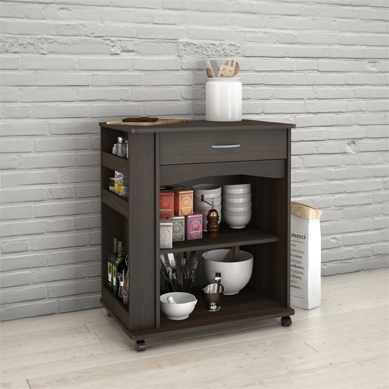 Nexera 497 Mobile Microwave Cart 1 Drawer Ebony 497