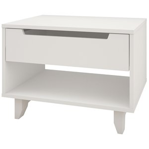 nexera modern 1 drawer open shelf wood nightstand in white melamine