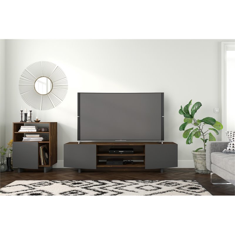 Nexera 114147 Helix Tv Stand 72 Inch Truffle And Charcoal Grey