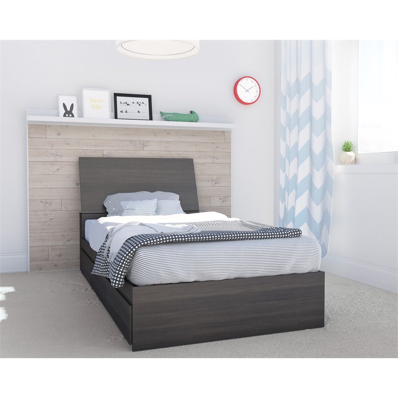 Nexera Twin Size Storage Bed With Headboard In Ebony 400971
