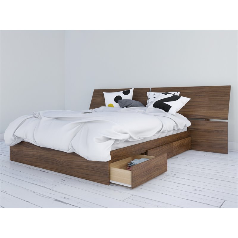 Nexera Queen Size Bed With Headboard Set In Walnut 402027