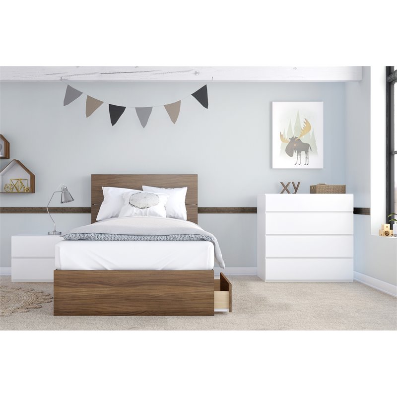 Hera 3 Piece Twin Size Bedroom Set Walnut White