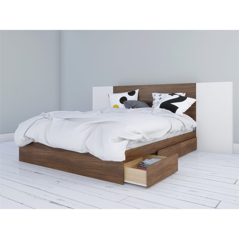 Nexera 3 Piece Queen Size Bedroom Set Walnut And White 402022